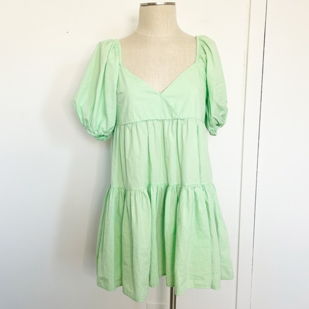 ASOS DESIGN cotton tiered mini smock dress in green Size 4